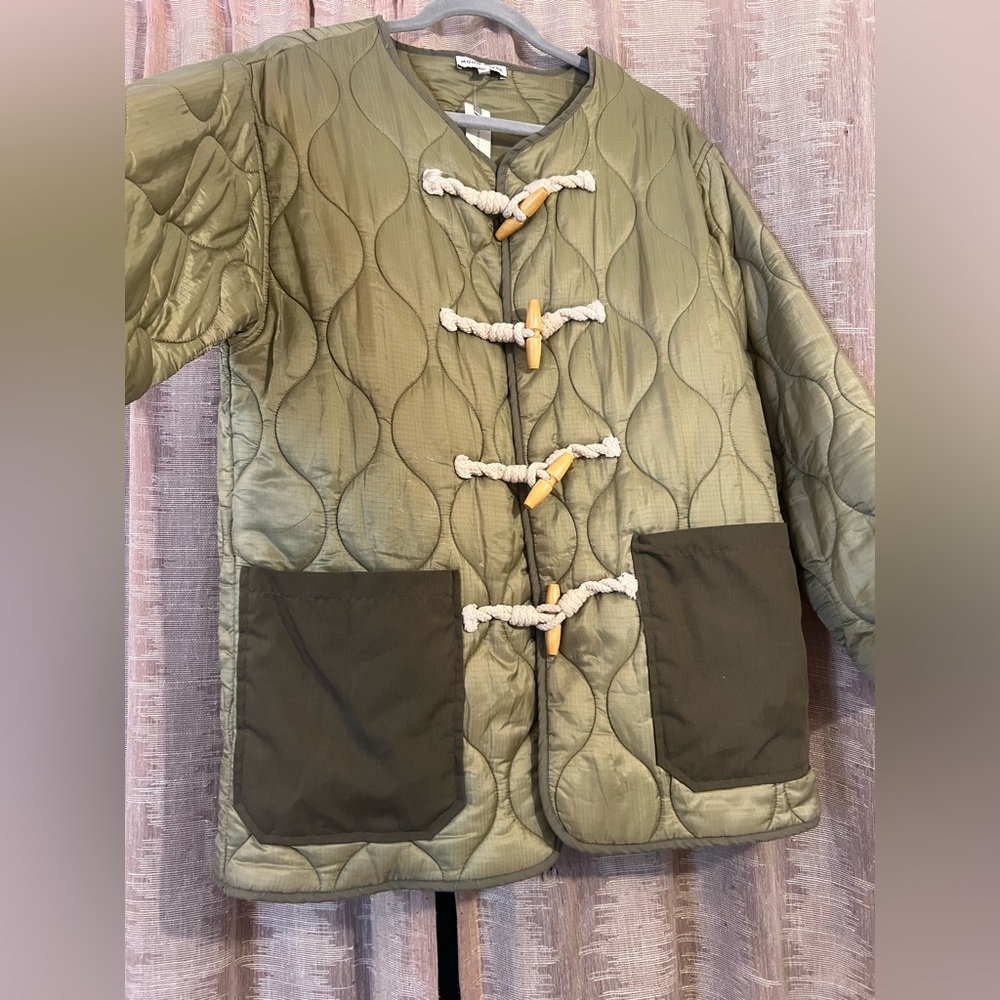 Anthropologie Olive Green Quilted Toggle Jacket - Picture 7 of 9